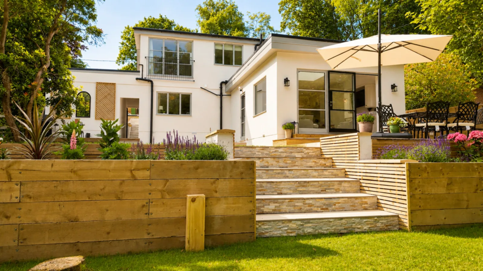 Built and finished — rear extension and garden