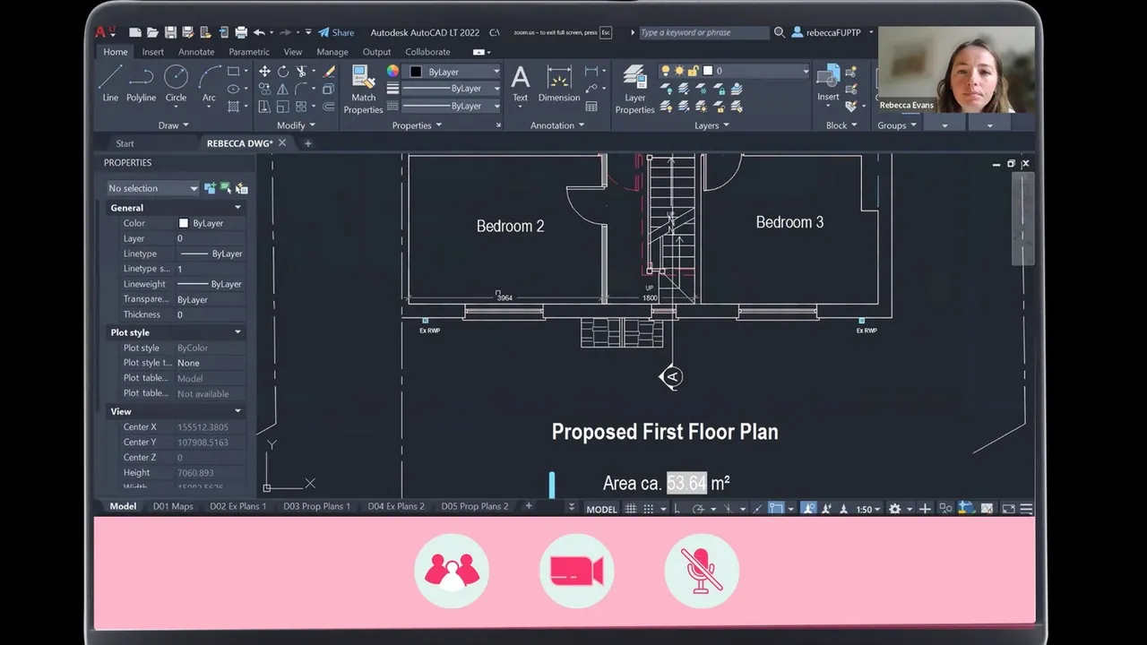 A proposed first floor plan being drawn up in CAD