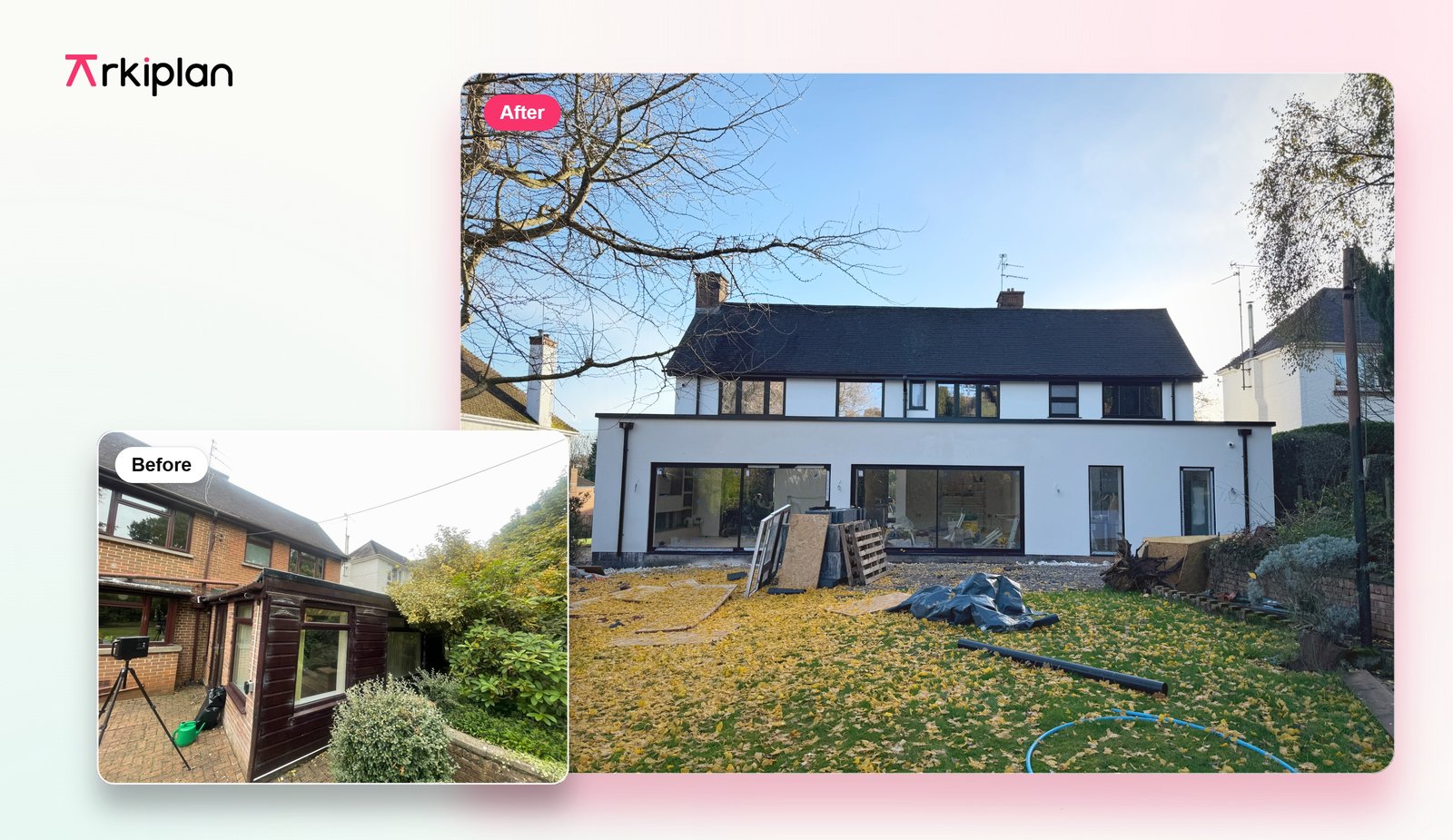 Before and after of a two-storey rear extension and remodel in Newport, Gwent