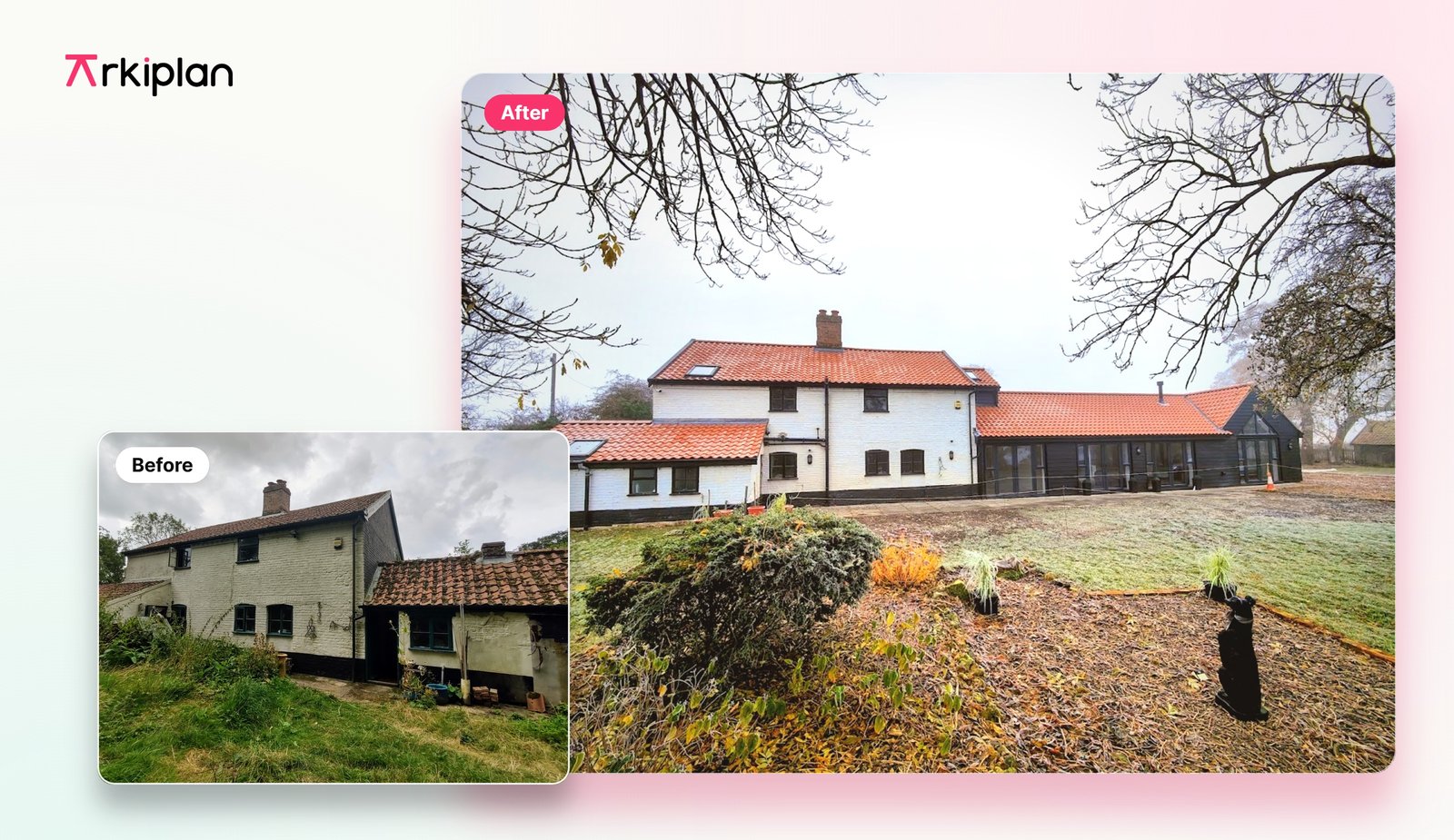 Before and after of a barn extension and conversion in Wymondham, Norfolk