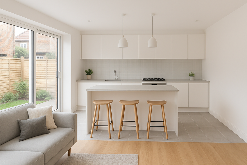 Open plan kitchen lounge flooring