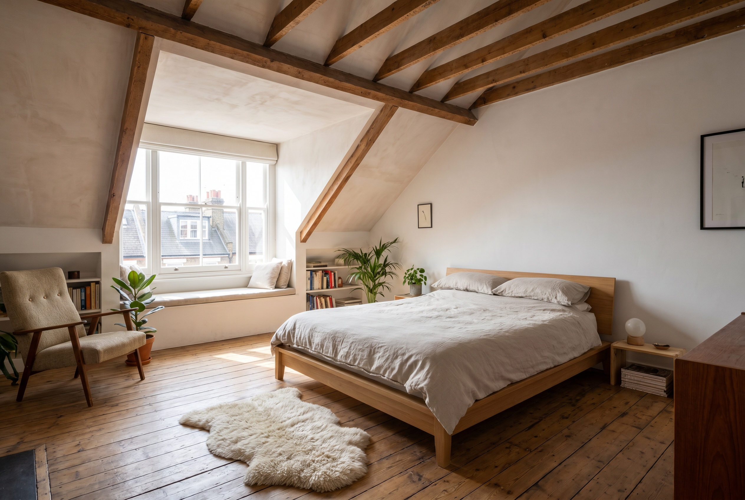 Dormer loft conversion interior bedroom with large window