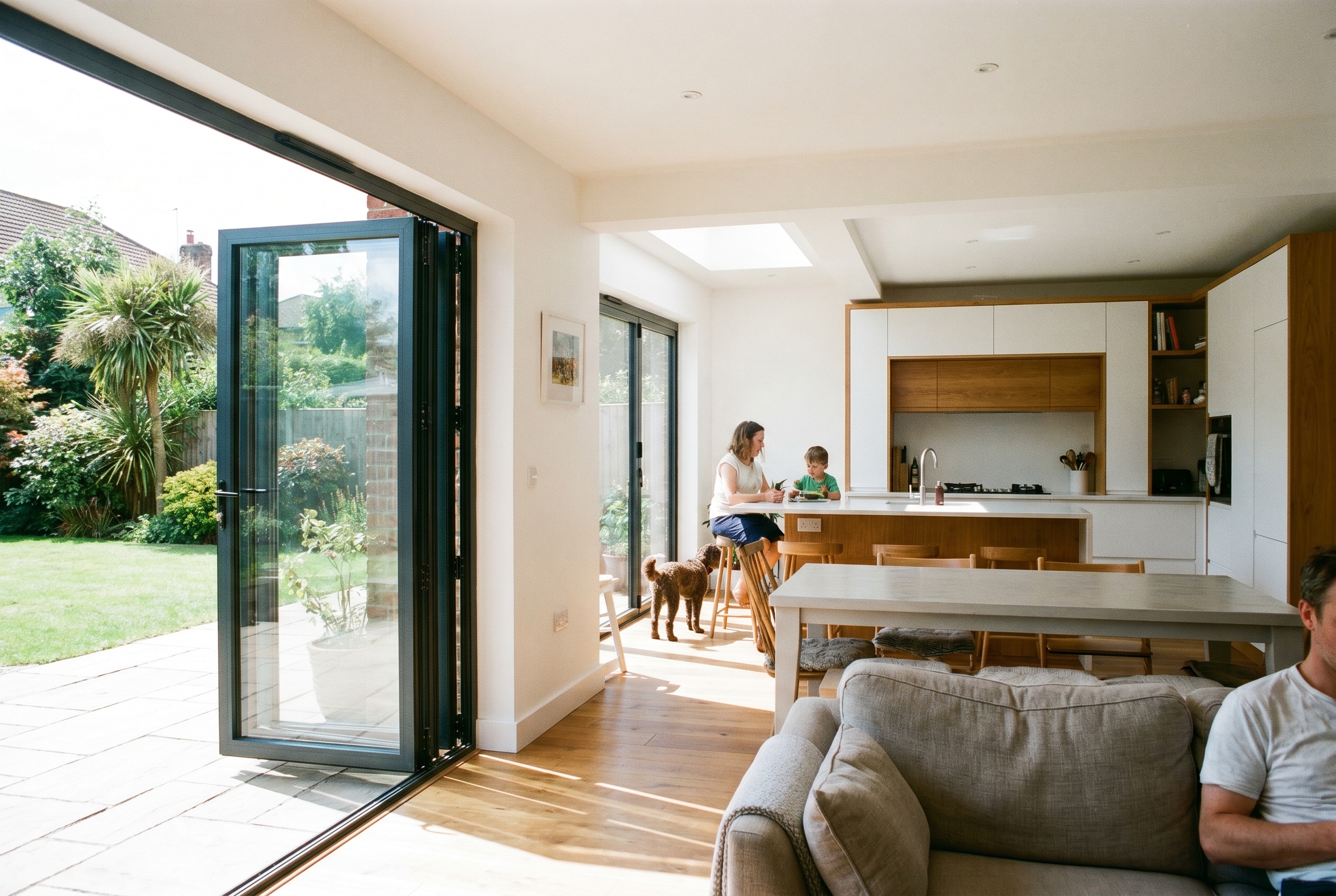 how long does a house extension take - completed modern kitchen extension interior