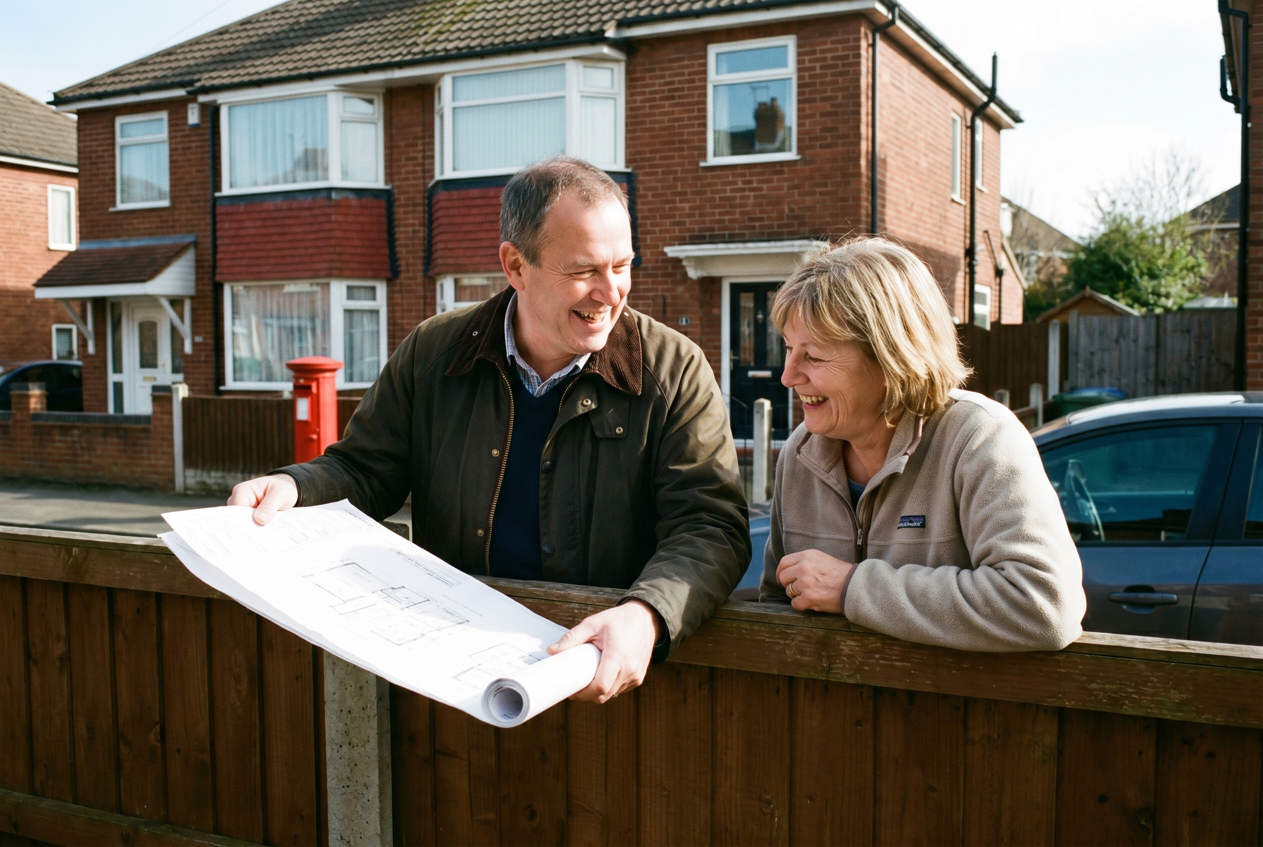 Neighbours discussing party wall agreement for house extension