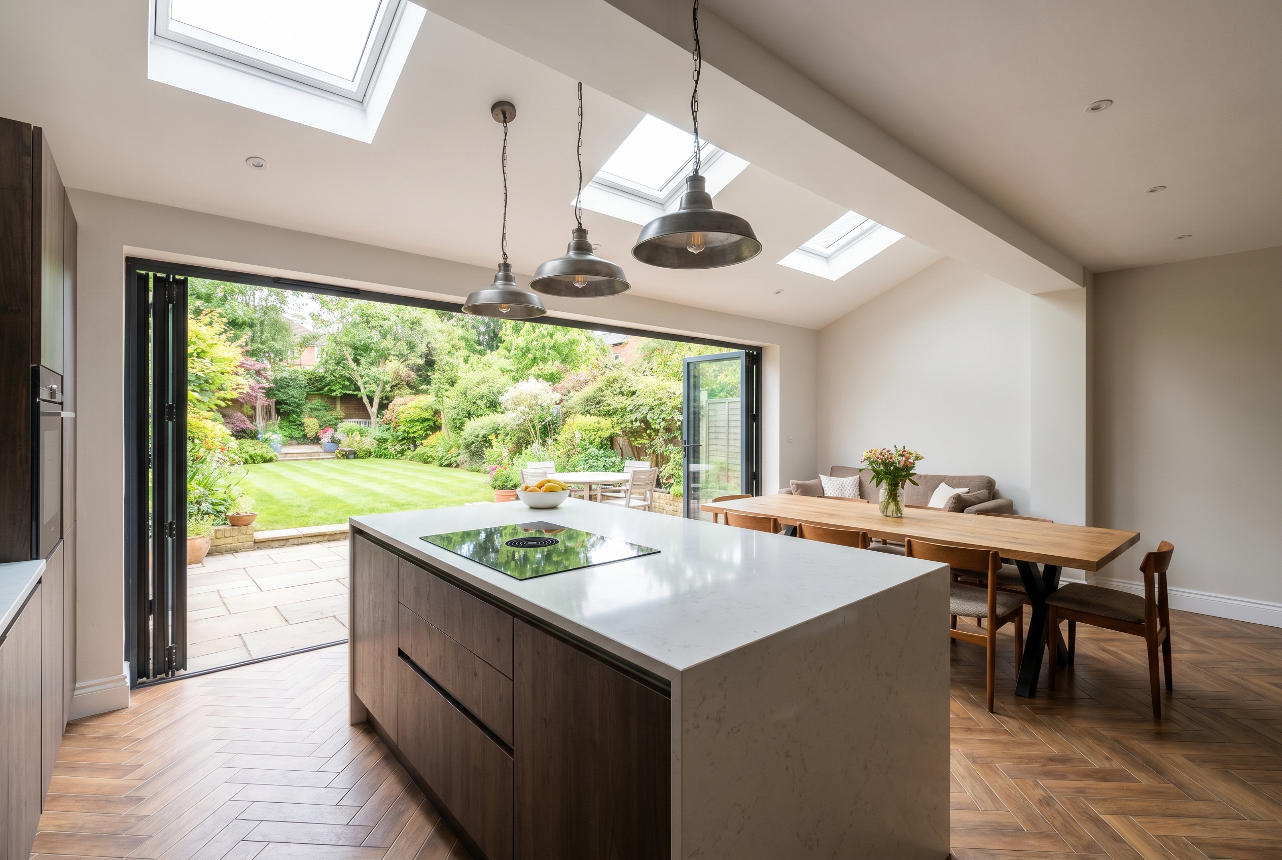 Open-plan interior created by a rear extension design in a UK home